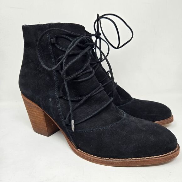 SAM EDELMAN Women's Millard Black Leather Lace Up Ankle Boots Anthro Size 8.5 - Picture 1 of 14